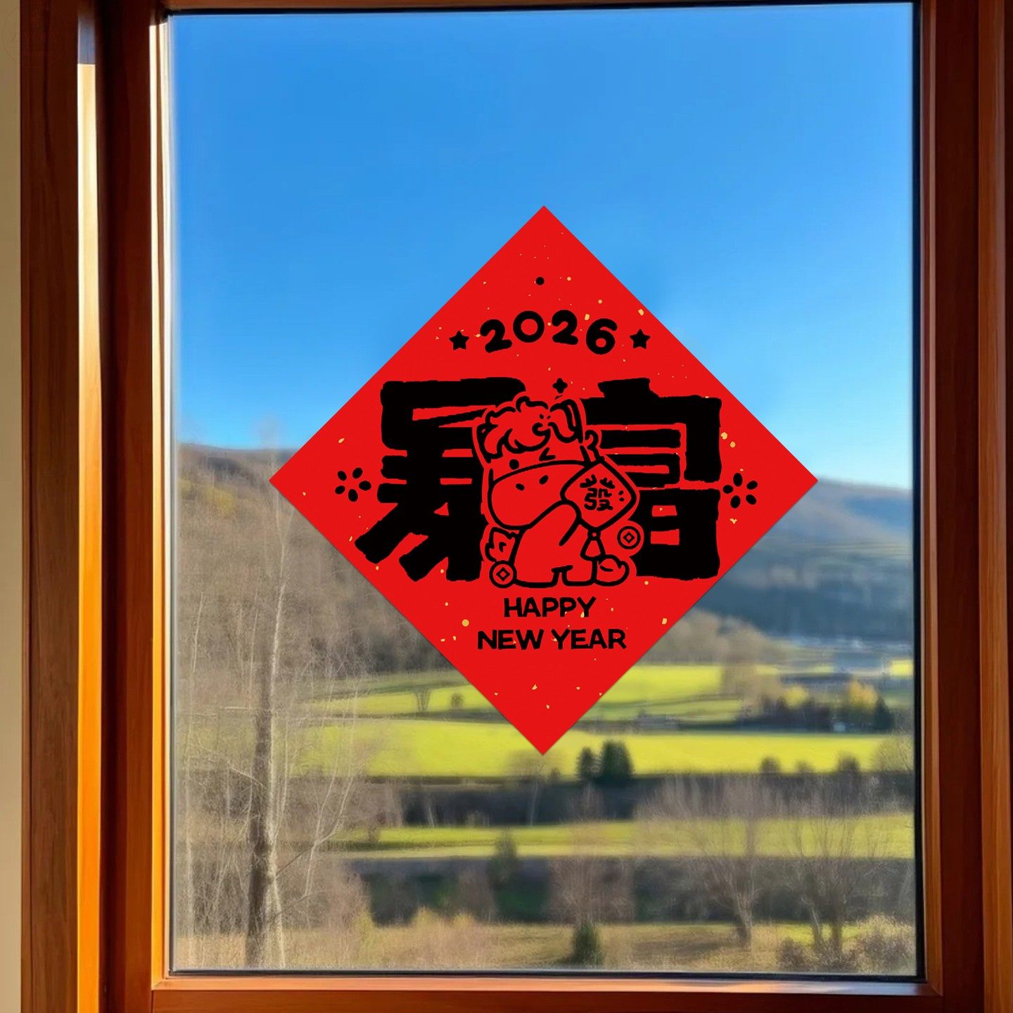 2026新年福字门贴红色生肖贴纸春节玻璃窗花镜子房门PP纸装饰墙贴