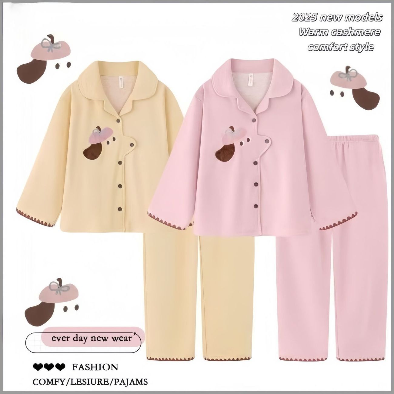 可爱卡通小狗睡衣女款秋冬季磨毛保暖德绒长袖长裤休闲家居服套装