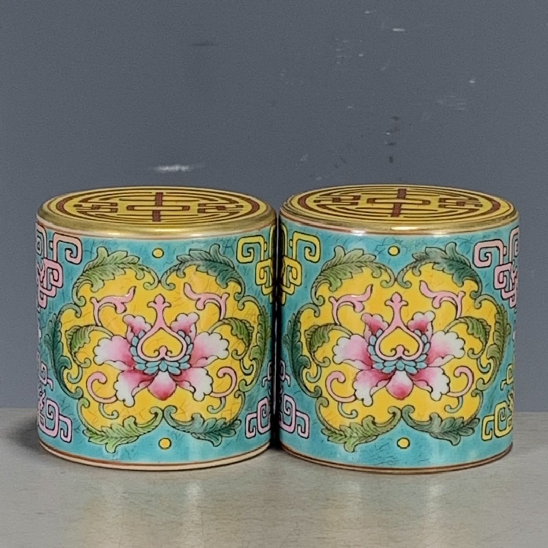 古玩瓷器收藏 清代雍正年制开片珐琅彩开片盖置