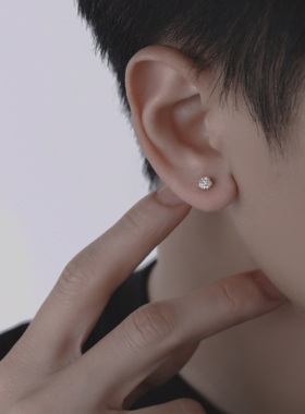 S925纯银银针陨石耳钉养耳洞设计感2023年新款高级感男款耳钉潮流