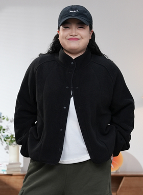 福饮沸别【黑白暖肤】冬季加厚大码胖MM情侣摇粒绒立裁外套2586