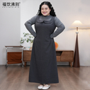 胖mm新款 大码 收腰显瘦优雅方领连衣裙25144 灰韵方雅 福饮沸别