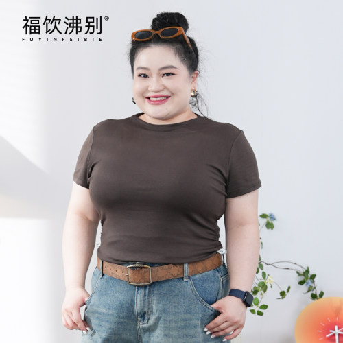 福饮沸别【抽褶细腰】大码胖mm显瘦正肩中领收腰抽褶短袖900034