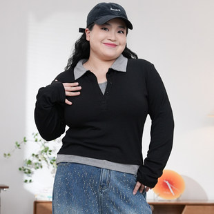 胖mm秋冬百搭休闲假两件拼接打底衫 大码 2580 温柔落日 福饮沸别