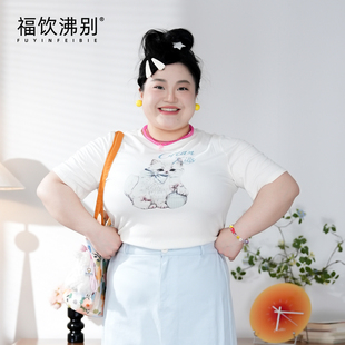 T恤 福饮沸别 胖mm显瘦小猫飞飞袖 大码 2445 可爱小猫