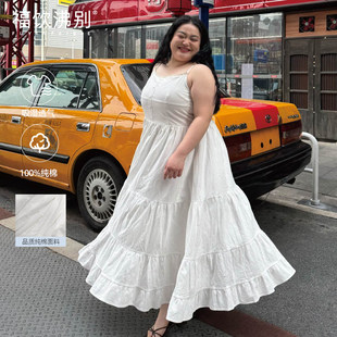 胖mm收腰显瘦白色蕾丝吊带连衣裙 大码 2077 海边约会 福饮沸别