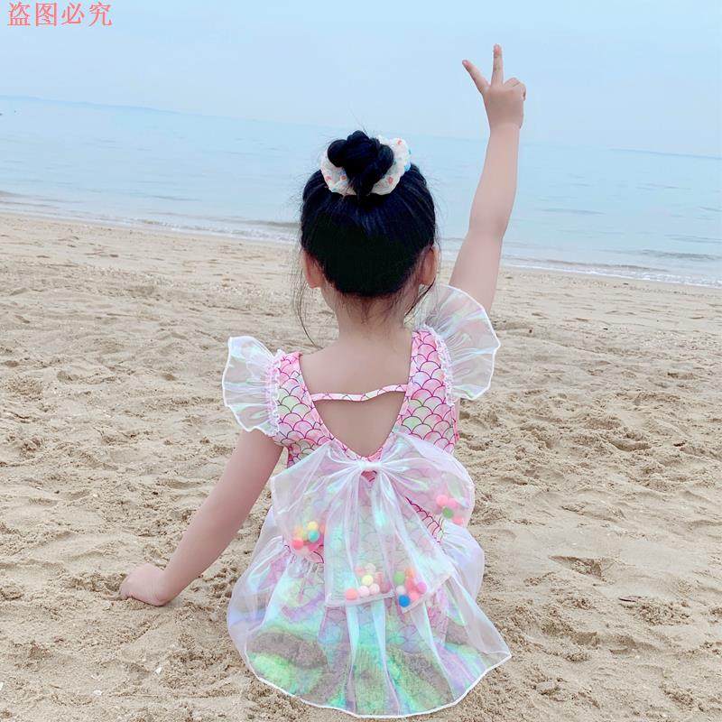 2023中小儿童女孩美人鱼公主裙女童泳衣泡温泉可爱连体宝宝泳装