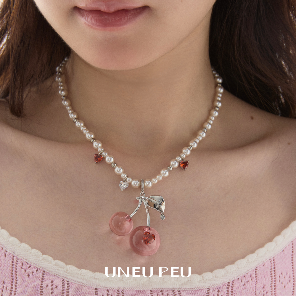 UNEUPEU UNEUMIN 爱心锆石樱桃原创小众设计珍珠吊坠百搭项链