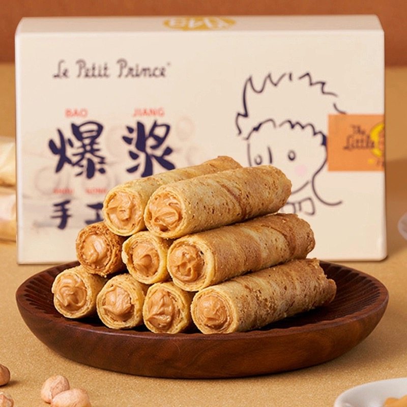 臻江味小王子爆浆手工蛋卷104g花生酱鸡蛋卷芝麻夹心休闲零食
