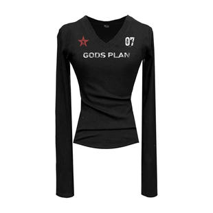 收腰长袖 Gods 原创暗黑小众V领数字印花修身 上帝计划 辣妹女 plan