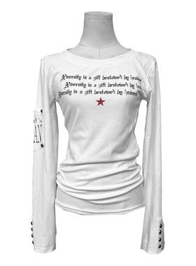 Gods plan*上帝计划25ss原创基础标语铆钉圆领修身显瘦长袖打底衫