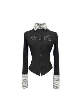 Gods plan*上帝计划 原创暗黑轻亚斑马纹拼接辣妹高级长袖衬衫女