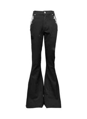 Gods plan*上帝计划原创豹纹拼接修身显瘦微喇百搭牛仔裤辣妹女