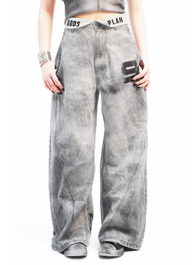 Gods plan*上帝计划原创重工水洗廓型立体双腰拼色休闲阔腿裤辣妹