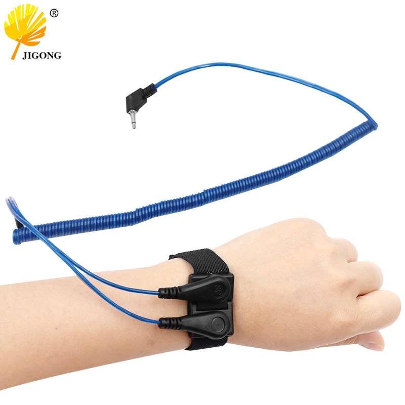 双回路PU双线手腕接地线 防静电手环 弹簧插头有线手腕带电源线
