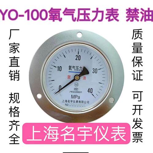 轴向带边 氧气压力表YO-100ZT禁油压力表氧气专用 表面板背面接口
