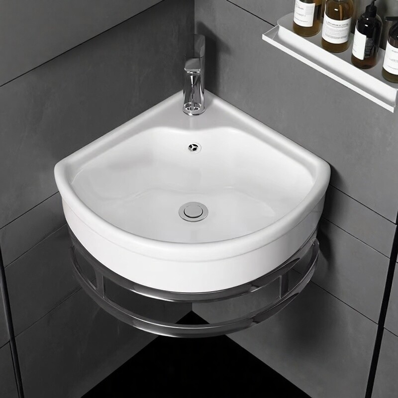 小户型三角洗漱池卫生间挂墙式转角迷你洗手盆阳台扇形壁挂洗脸盆