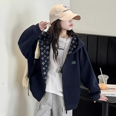 女童加绒连帽外套开衫保暖上衣