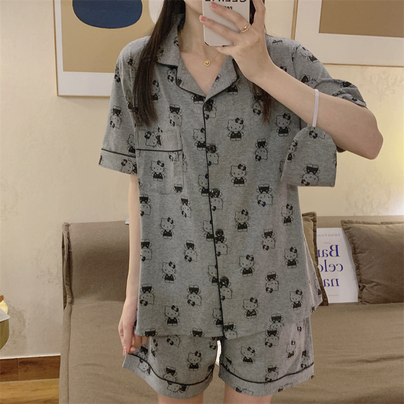 日系夏季睡衣套装HK凯蒂猫卡通学生闺蜜外穿家居服短袖短裤纯棉