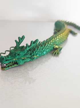 3D打印可张口五爪金绿渐变色中国龙关节龙模型鱼缸造景神龙玩具