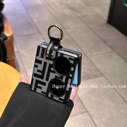 一体指环扣适用华为pocket2手机壳新款nova flip高档印花zflip6/5皮质外壳oppofindn3Flip小众男女款p50