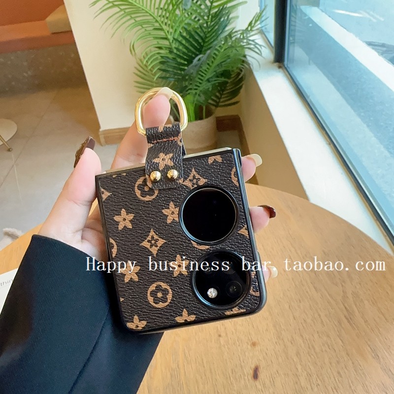 复古欧美皮纹适用华为pocket 2手机壳新款个性指环扣p50pocketS折叠屏保护套Nova Flip奢华女款