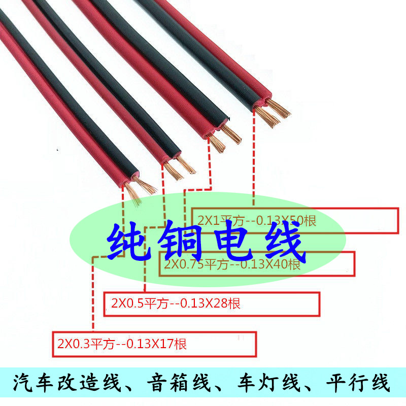 两芯电线纯铜电源线家用小电线双并线DIY汽车音响护套线红黑铜线