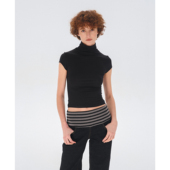 弹力辣妹正肩短袖 黑色小高领修身 基础百搭T恤女 美式 costustoot