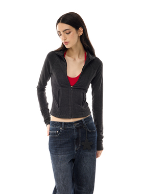 costustoot 高领短款弹力隐形拉链开衫针织绒感保暖内搭修身长袖