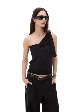 Costustoot 夏季修身黑色长袖绑带多穿法抹胸单肩包臀短半身裙女