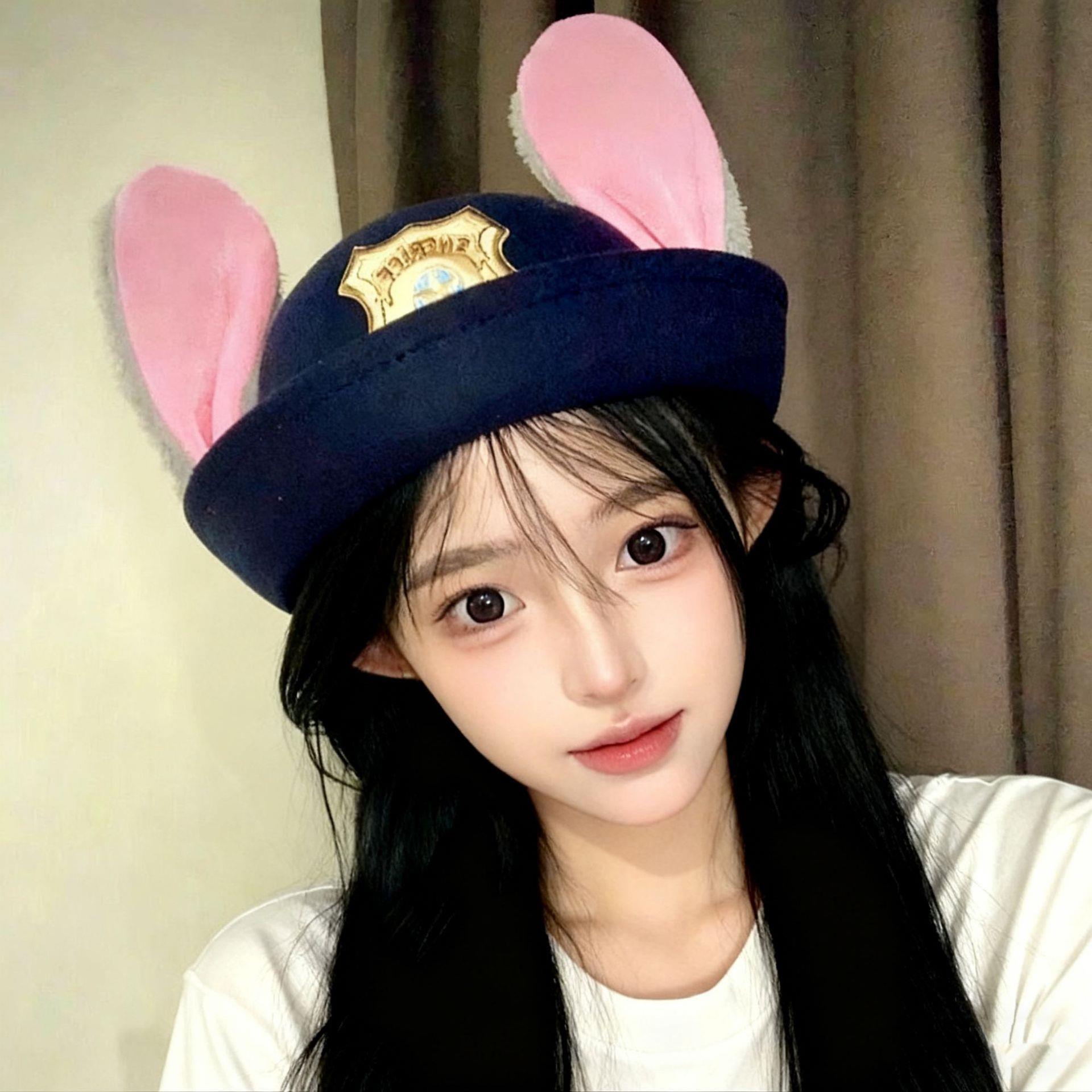 朱迪兔子警官cos服饰帽子儿童礼帽成人亲子帽徽章圆顶兔耳朵乐园