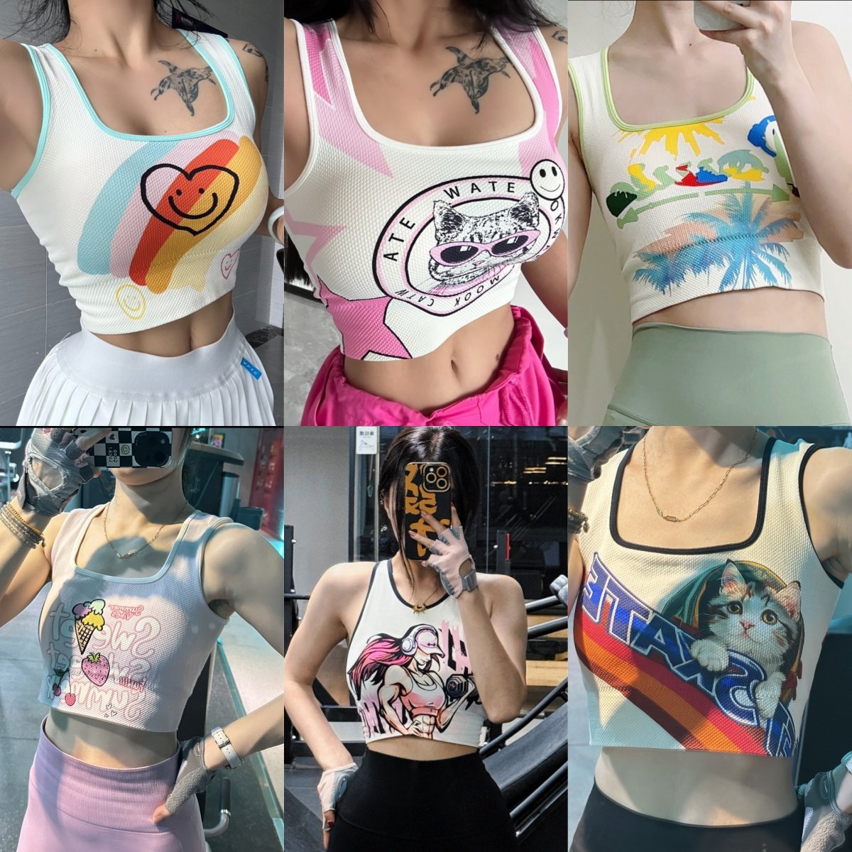 可爱动漫印花运动背心女防震瑜伽服带胸垫一体式文胸运动跑步上衣,运动服/休闲服装,运动背心,淘宝优惠券,粉丝福利购,淘宝优惠卷