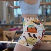 针织瑜伽短裤 女三分无尴尬线紧身骑行高腰提臀瑜伽健身外穿印花裤