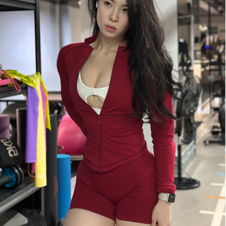 瑜伽服拉链衫无缝上衣DF*同款运动夹克女紧身塑收腰健身立领外套