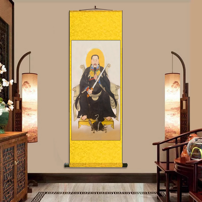真武大帝茶楼挂画卷轴字画丝绸壁画镇宅画真武大帝神像卷轴画玄关