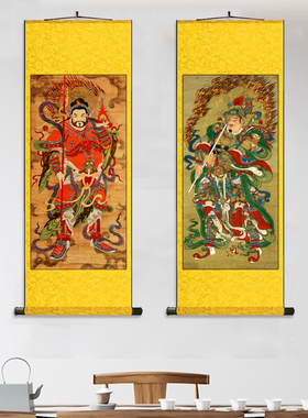明 护法佛像 护法托塔天王 韦驮菩萨阿弥陀佛画像挂画