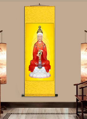 无声老母 新中式茶楼挂画卷轴字画丝绸壁画无声老母神像家用供奉