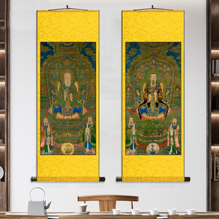 三清 玉清元始天尊丝绸挂画 上清灵宝天尊卷轴画神像装饰画定制画