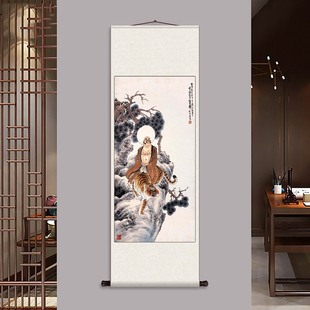 罗汉图挂画卷轴字画丝绸壁画伏虎罗汉图书房客厅装饰字画定制包邮