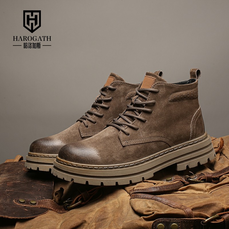 哈洛加斯马丁靴低帮男款真皮工装靴秋季潮流时尚百搭厚底增短靴