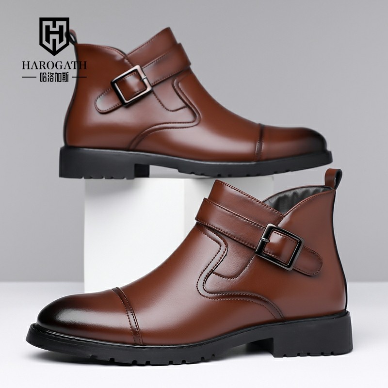 哈洛加斯马丁靴男潮流英伦风工装鞋冬季加绒高帮棉鞋尖头机车男靴
