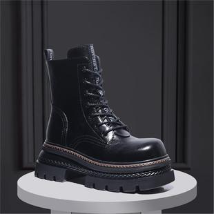 15cm内增高马丁靴女2025新款 秋冬美拉德真皮厚底短靴加绒机车靴子