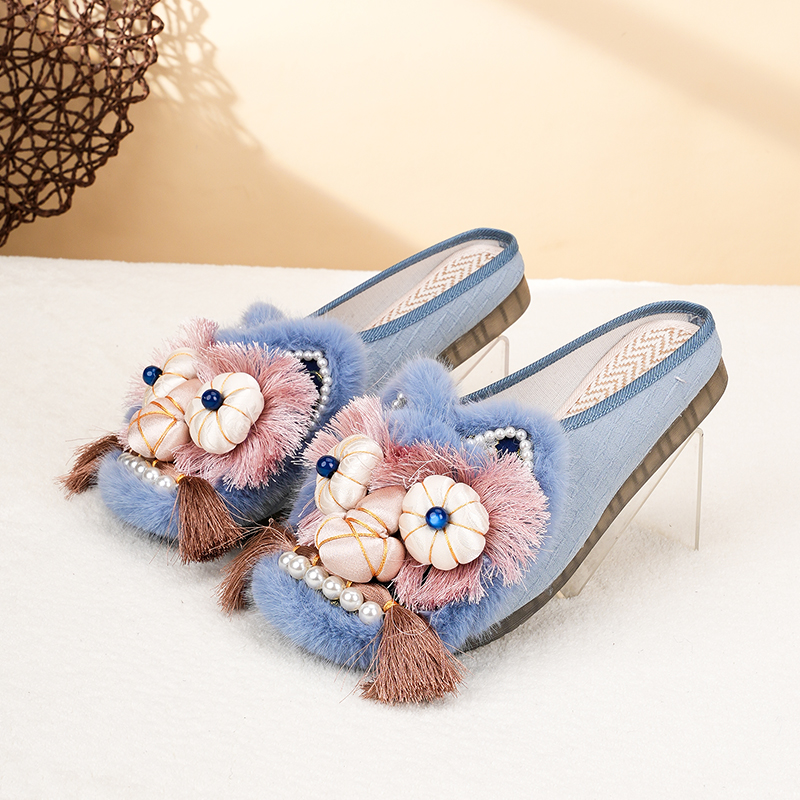 民族风绣花拖鞋女软底虎头鞋