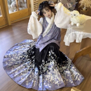 原创汉服女【墨子】明制加绒交领短衫琵琶袖里衣马面裙套装秋冬款