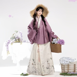 原创汉服女【百花图集】明制对交穿琵琶袖上衣马面裙套装秋冬季款