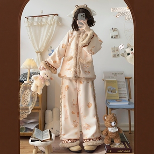 原创汉服女【喵喵布丁】明制改良日常睡衣汉元素加绒加厚秋冬套装