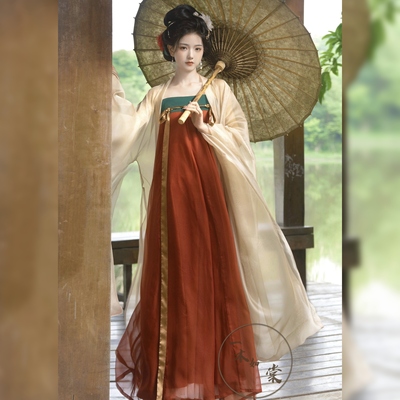 原创汉服女【一木如棠】唐制唐风大袖衫齐胸襦裙双披帛套装夏季款