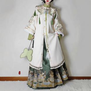 原创汉服女【苍山】明制重工刺绣加绒加厚长袄织金马面裙套装冬款