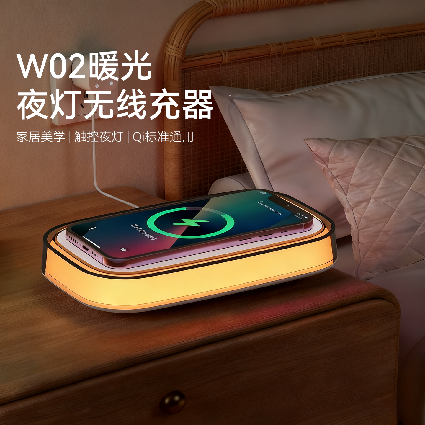 2025新款桌面无线充电器LED台灯适用苹果华为手机床头灯LED小夜灯卧室伴睡灯氛围感十足氛围灯送朋友生日礼物