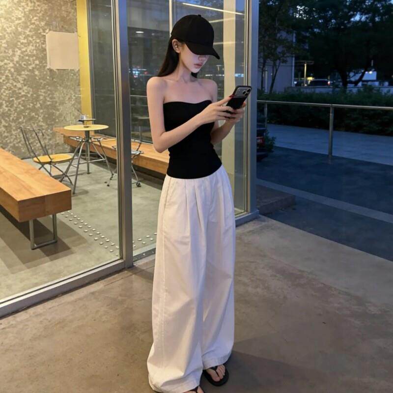 夏季新款拍照衣服韩系纯欲辣妹风小个子抹胸上衣阔腿裤套装女